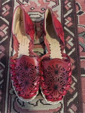 Red Leather Espadrille Flats with Laser-Cut Starburst Detail